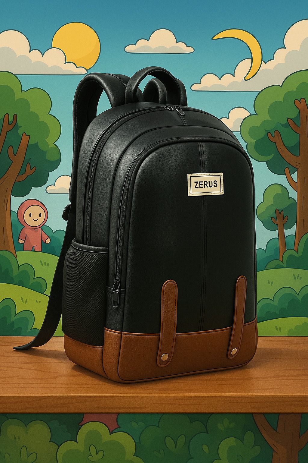 Black Leather Laptop Bagpack (Size-30L)